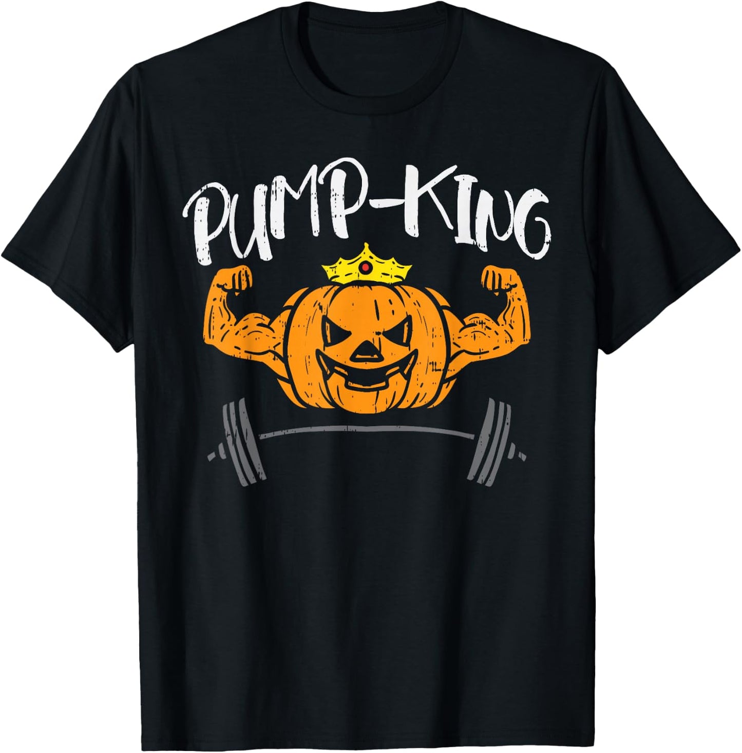 Pump-King Pumpkin Pun Halloween Costume Gym Weightlifting T-Shirt - T-Shirt | Black