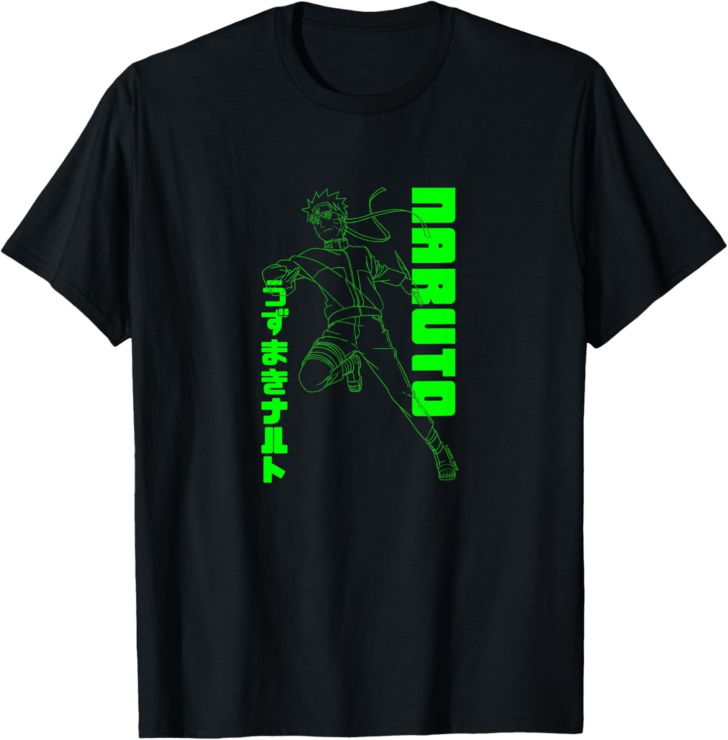Naruto Shippuden Naruto Neon Green Outline Anime T-Shirt - T-Shirt | Black