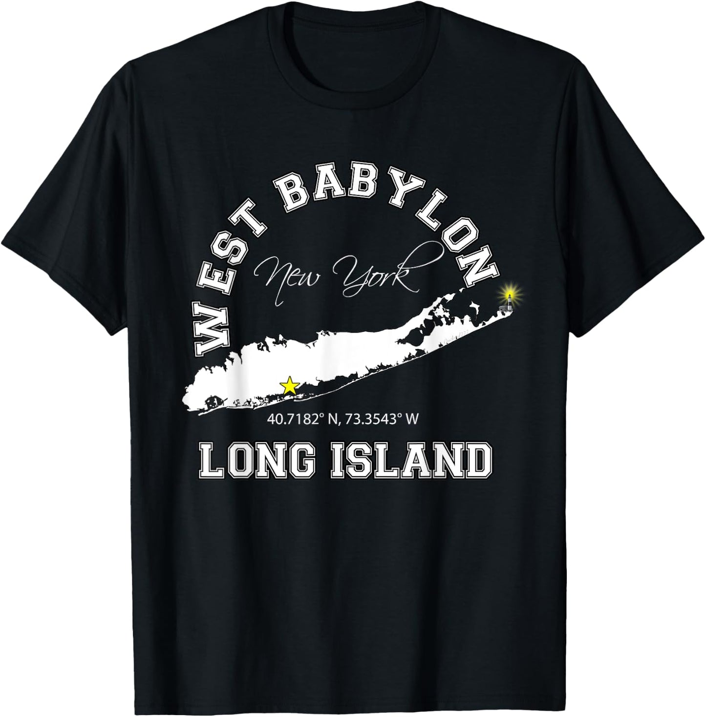 West Babylon Long Island NY Varsity Letter Style T-Shirt - T-Shirt | Black