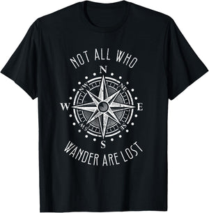 Not All Who Wander Are Lost Shirt Compass Travel Gypsy T-Shirt - T-Shirt | Black