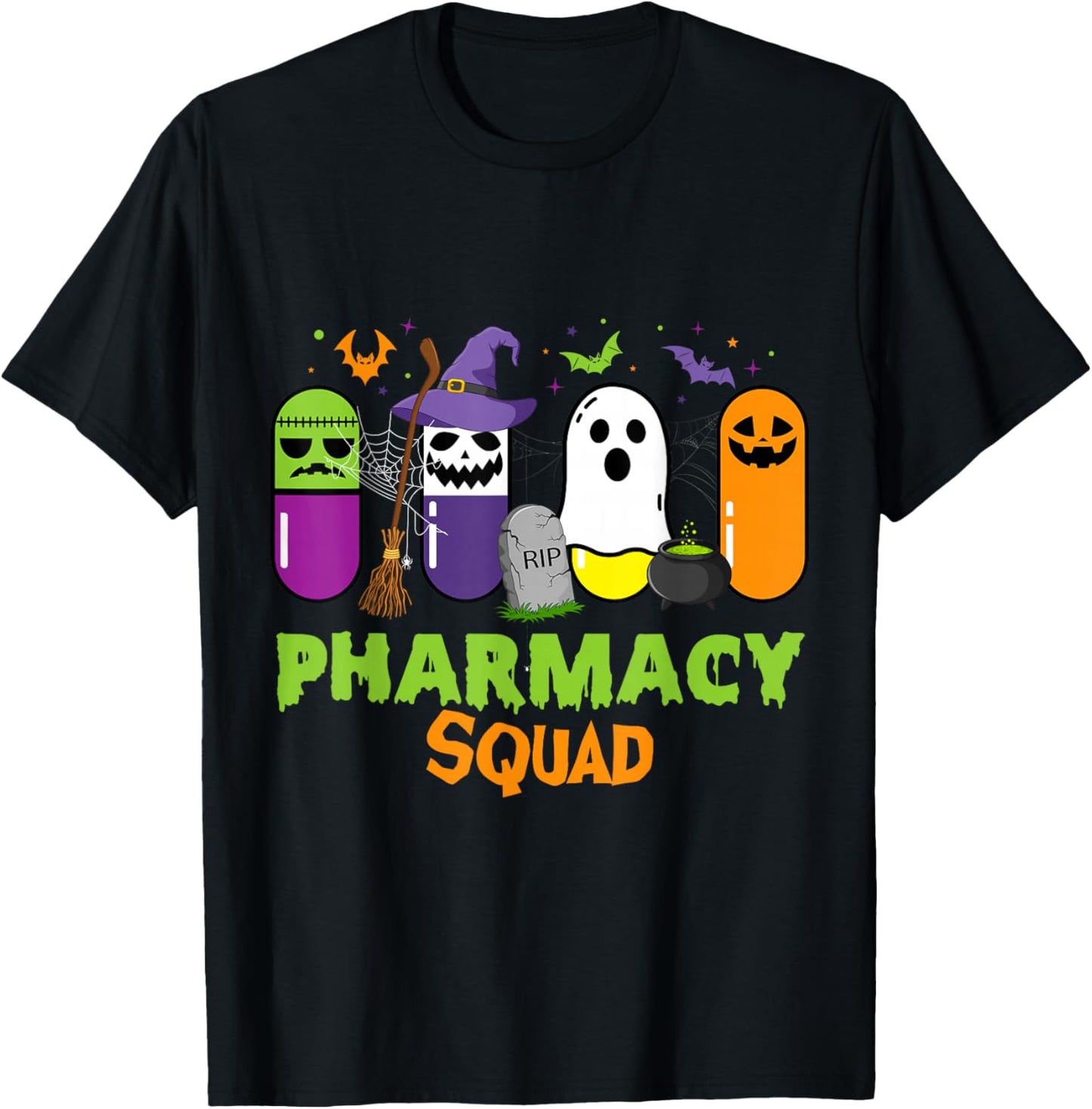 Funny Halloween Pills Pharmacy Squad Costume Pharmacist Tech T-Shirt - T-Shirt | Black
