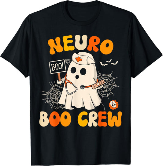 Neuro Nurse Boo Crew Ghost Neurology Nurse Halloween T-Shirt - T-Shirt | Black