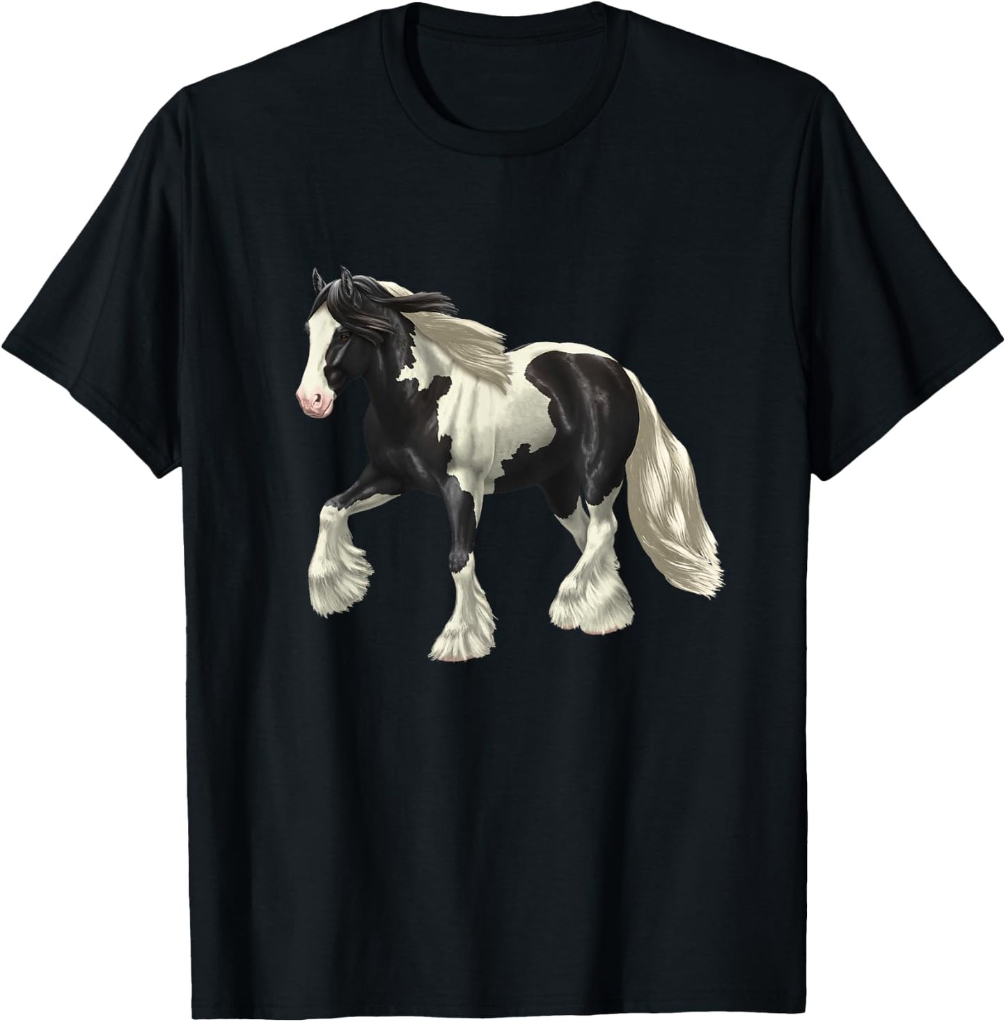 Piebald Black Pinto Gypsy Vanner Irish Cob Draft Horse T-Shirt - T-Shirt | Black