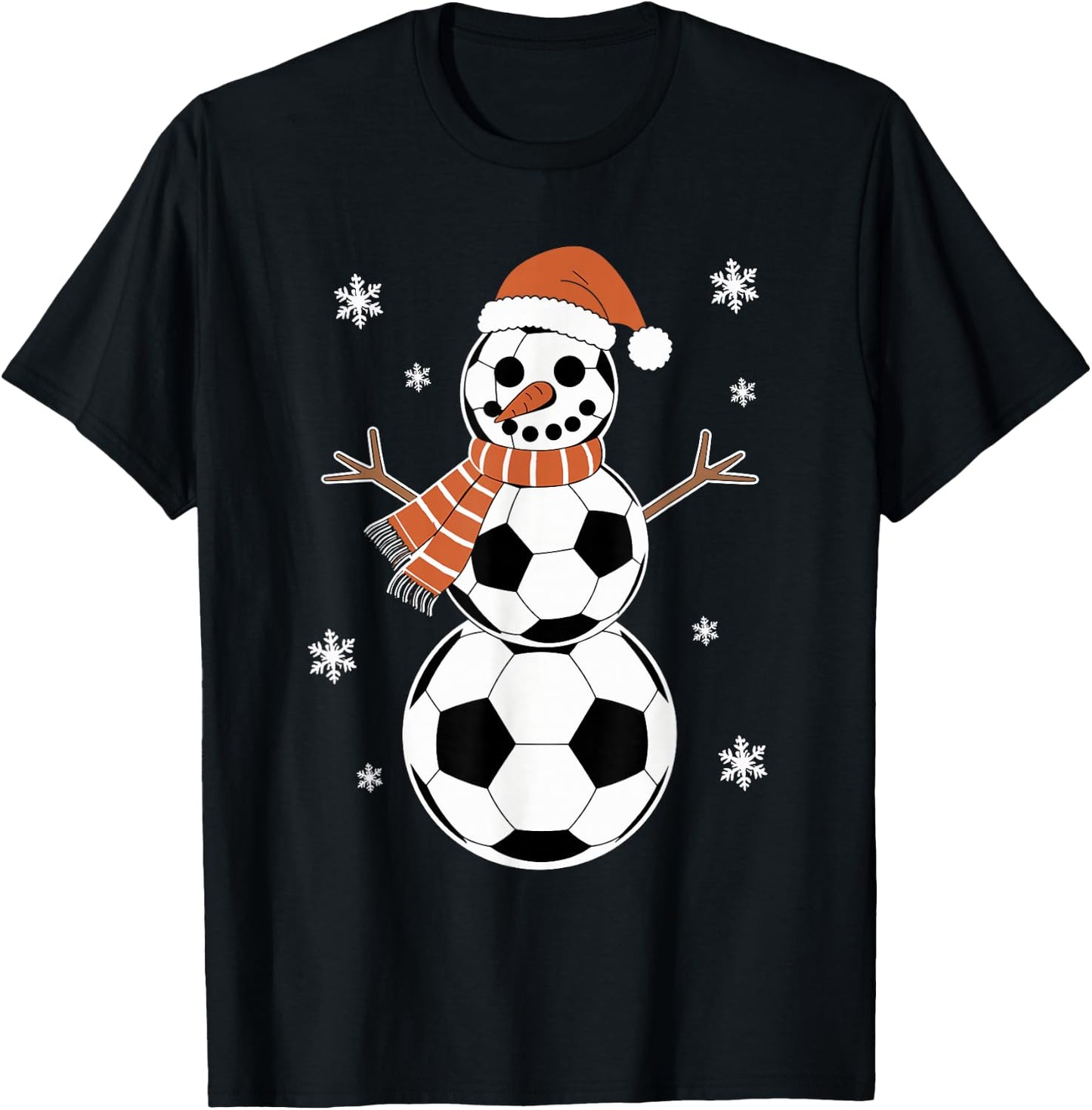 Funny Christmas Soccer Balls As Snowman Men Boys Kids T-Shirt - T-Shirt | Black