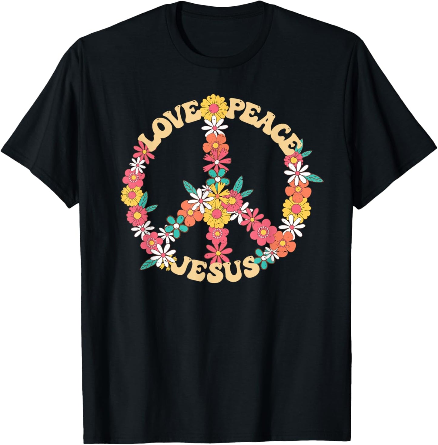 Love peace Jesus christian fun 60s 70s Costume Groovy Hippie T-Shirt - T-Shirt | Black