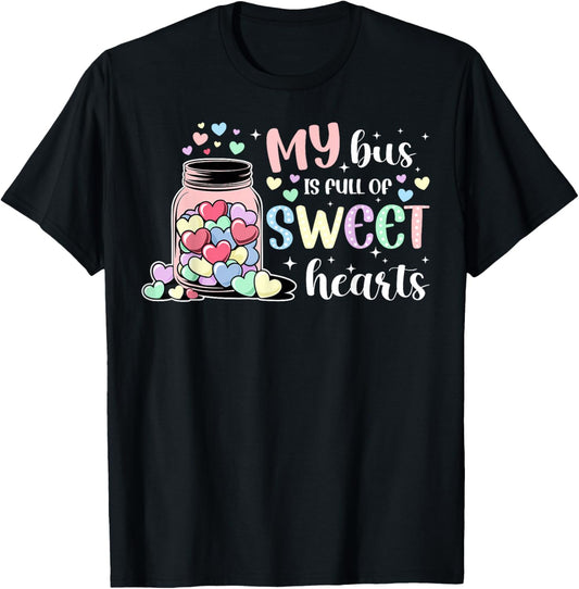 Bus Driver Valentine School Bus Drivers Valentines Day T-Shirt - T-Shirt | Black