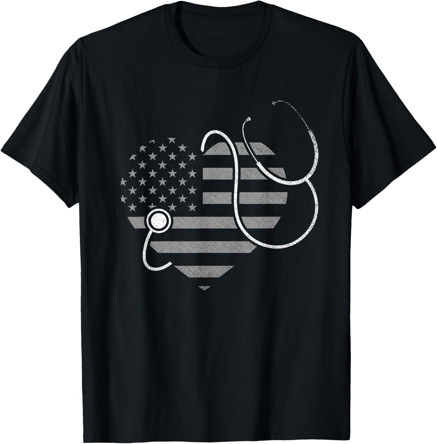 US Flag Stethoscope Patriotic Nursing Medicine Heart Nurse T-Shirt - T-Shirt | Black