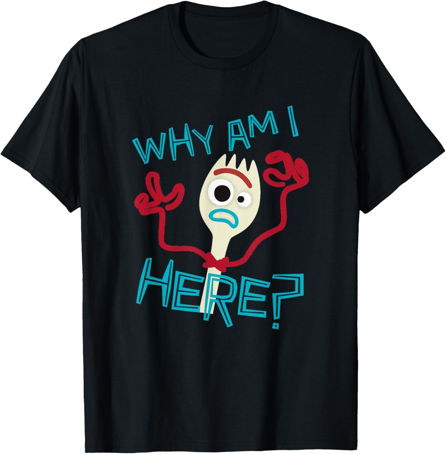 Disney Pixar Toy Story 4 Cute Forky Why Am I Here? Logo T-Shirt - T-Shirt | Black