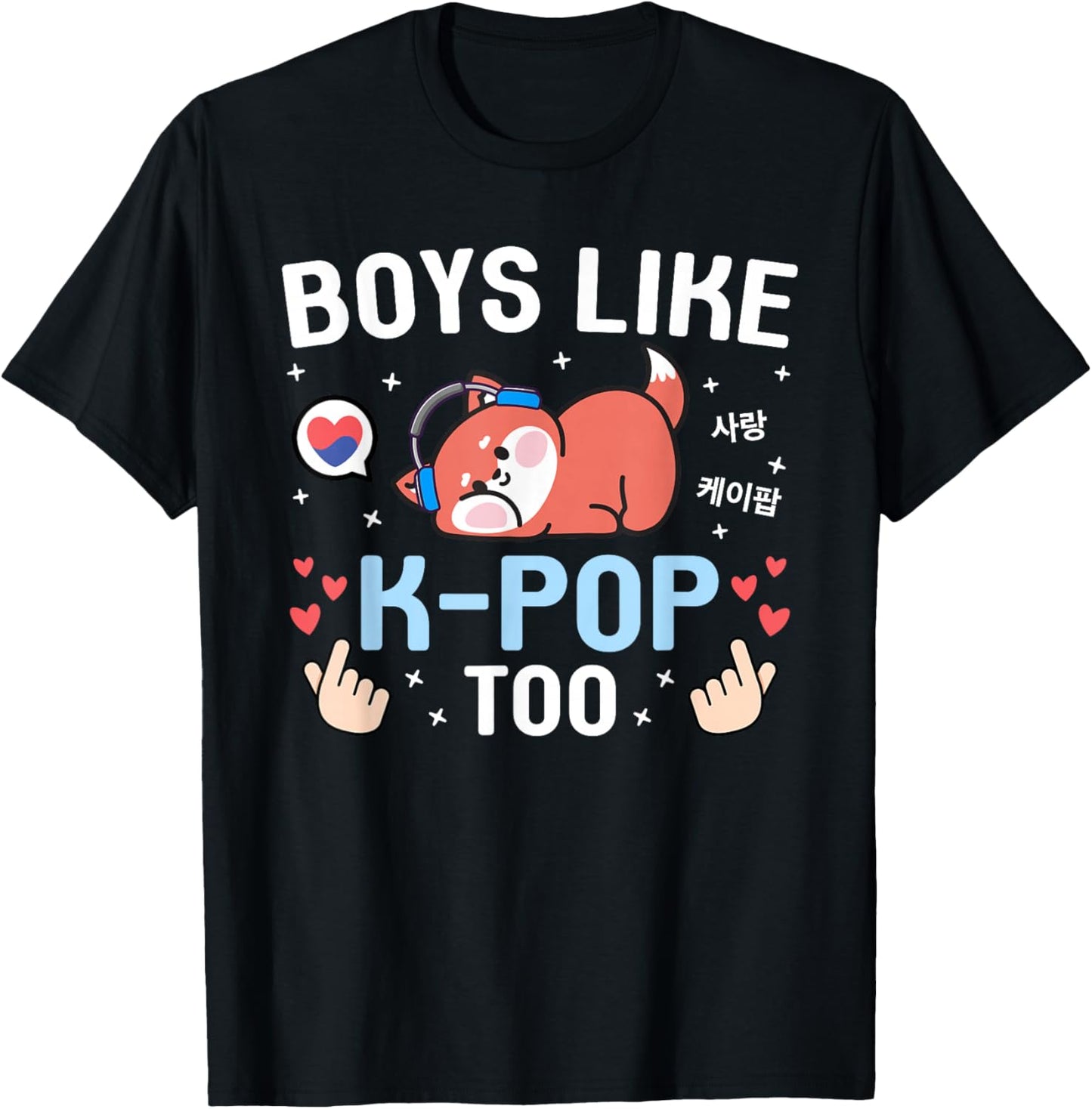 Boys Like K-Pop Too Cute Kawaii Fox Korean Music Kids K-Pop T-Shirt - T-Shirt | Black
