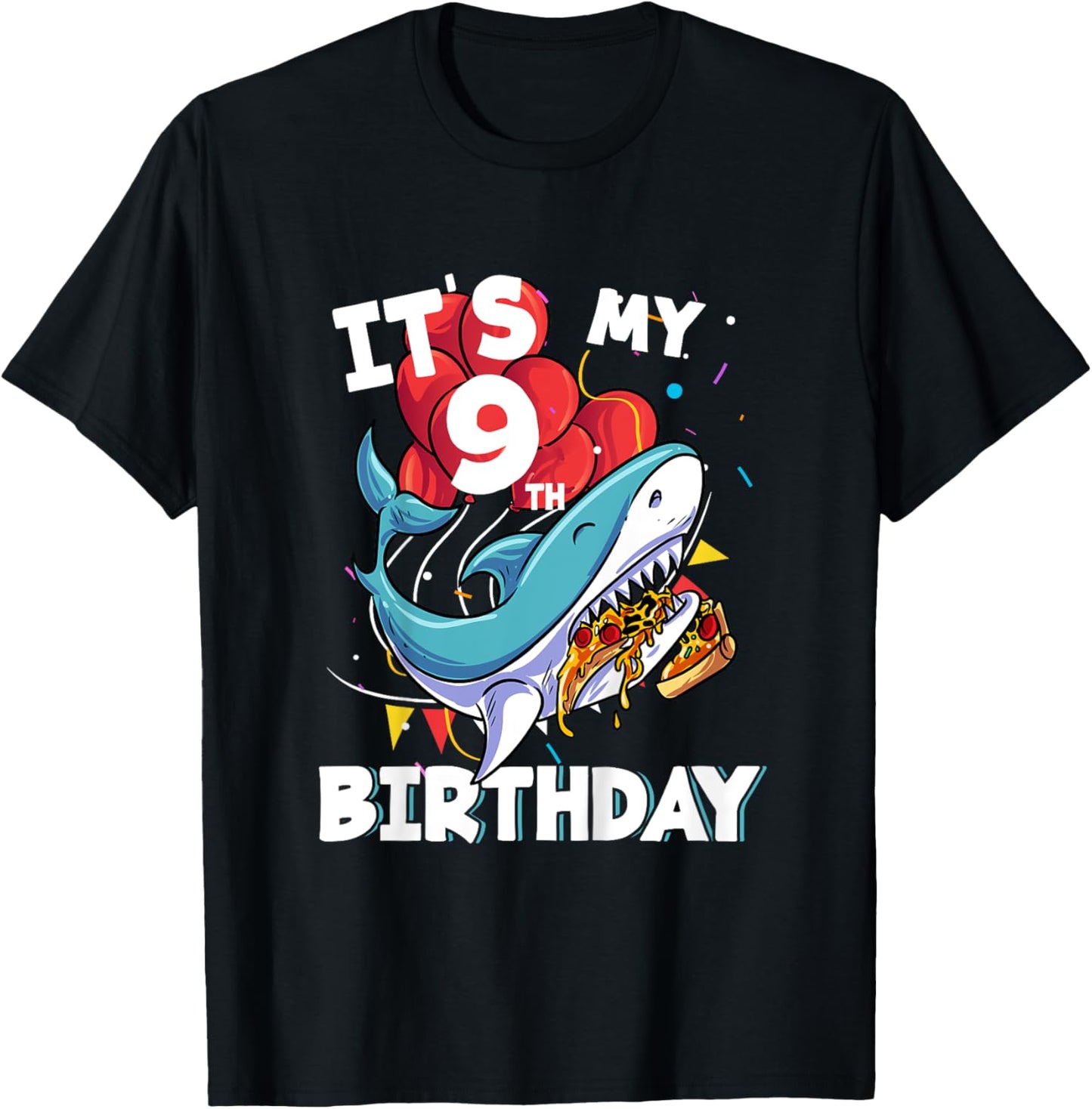 Kids It's my 9th Birthday 9 Year Old Shark Birthday T-Shirt - T-Shirt | Black