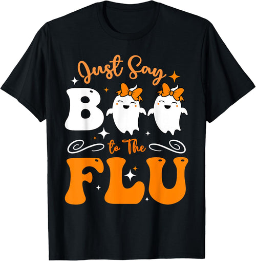 Say Boo To The Flu Funny Halloween Bow Cute Ghost Boo To Flu