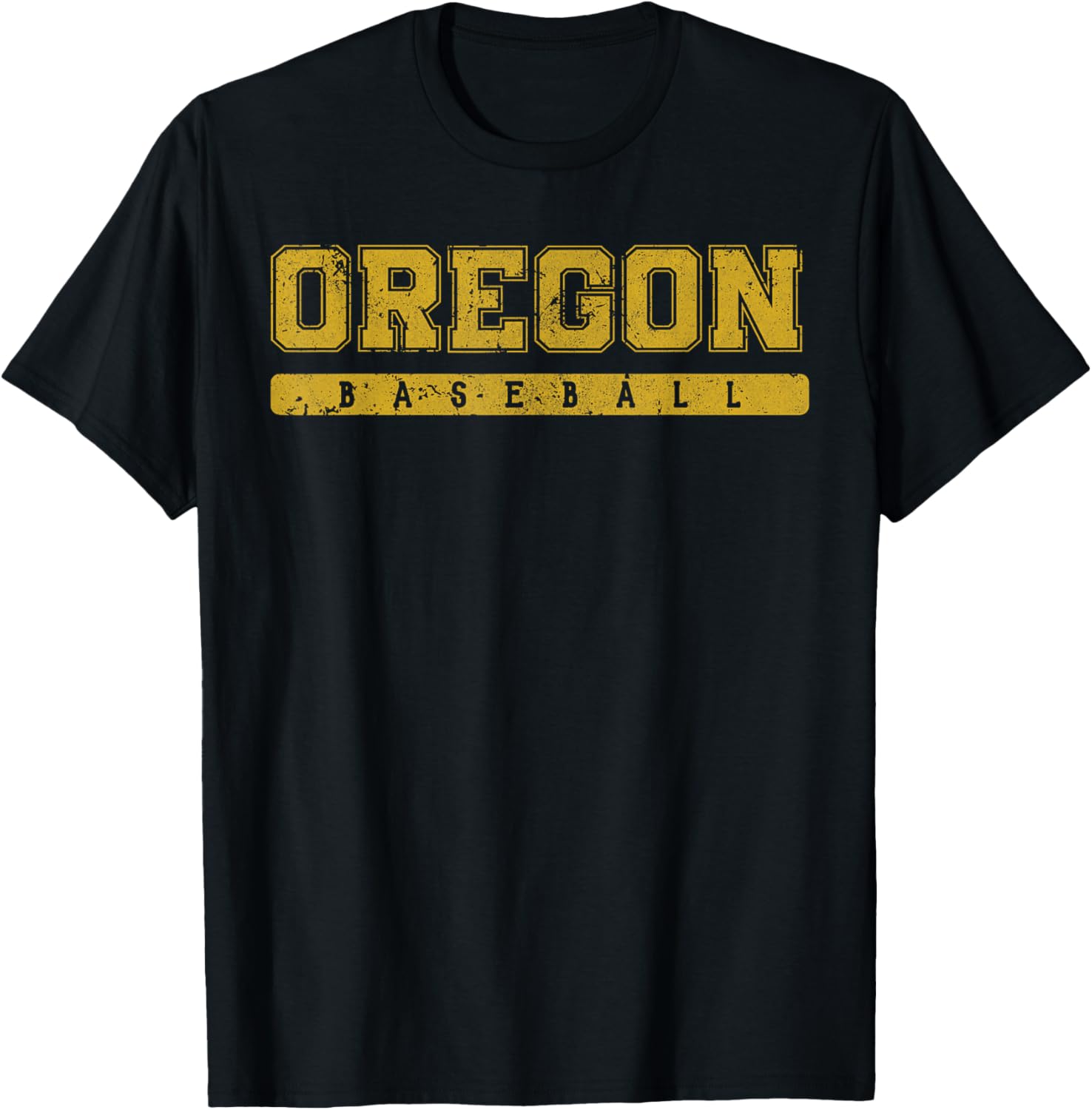 Oregon Baseball Yellow Vintage Text T-Shirt - T-Shirt | Black