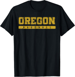 Oregon Baseball Yellow Vintage Text T-Shirt - T-Shirt | Black