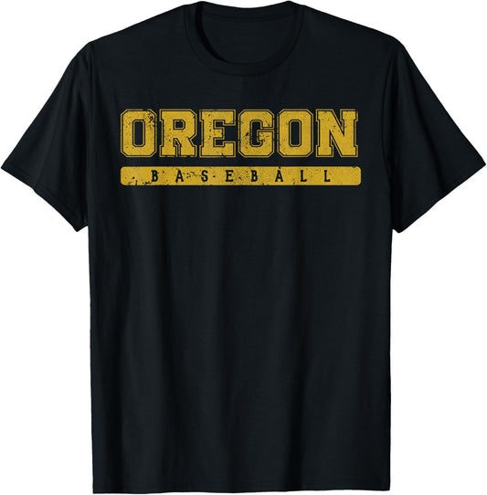Oregon Baseball Yellow Vintage Text T-Shirt - T-Shirt | Black