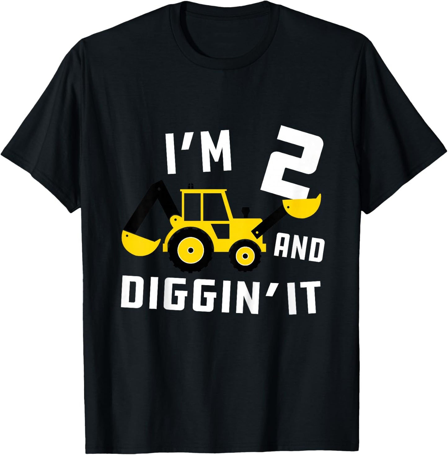 Kids Construction Birthday I'm 2 And Digging It T-Shirt - T-Shirt | Black
