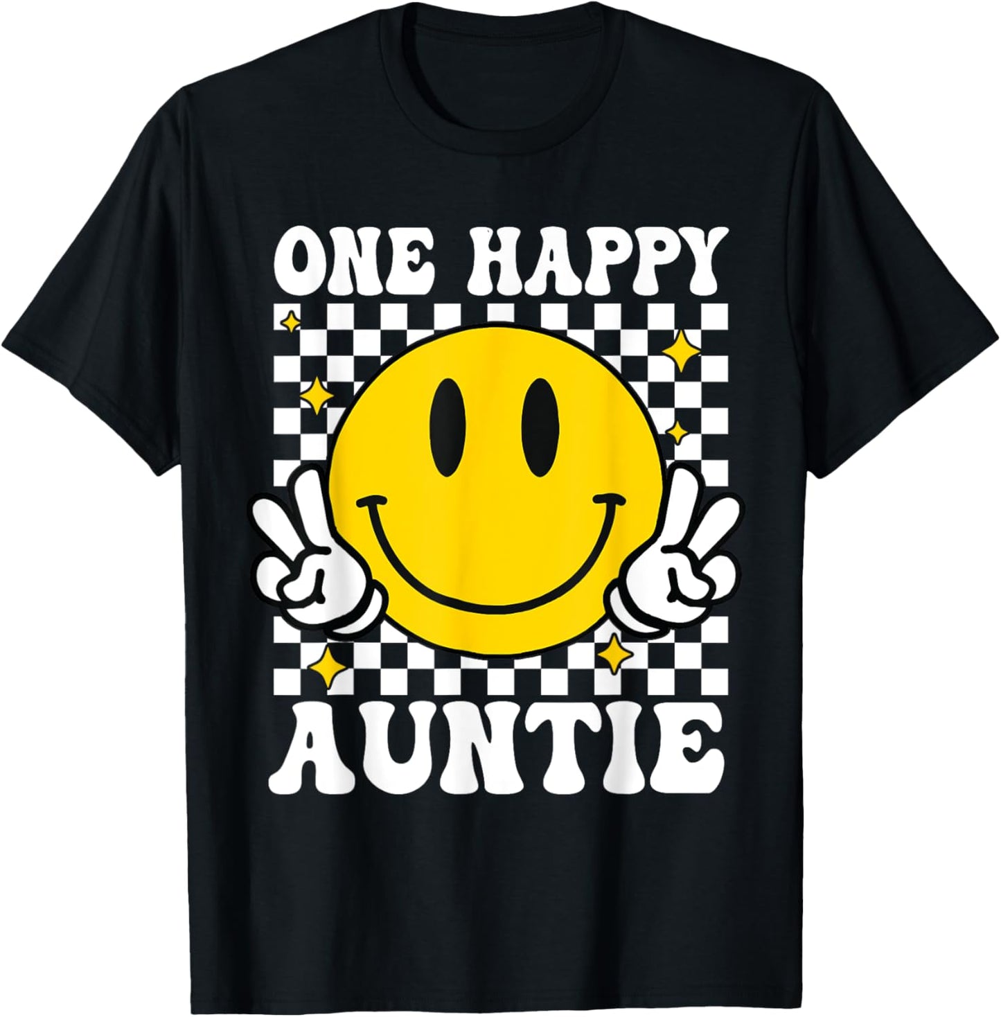 One Happy Dude Auntie happy face 1st Birthday Family T-Shirt - T-Shirt | Black