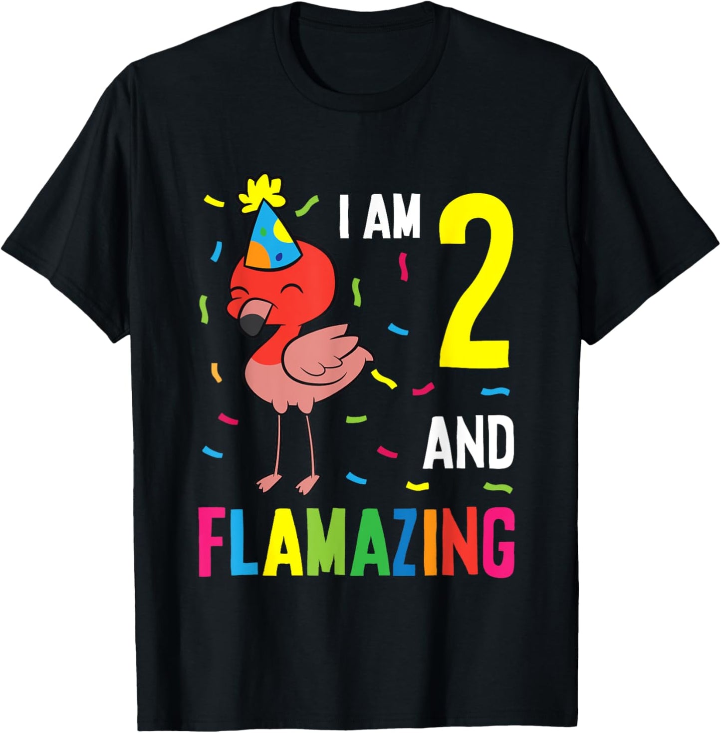 Flamingo 2nd Birthday I Am 2 And Flamazing T-Shirt - T-Shirt | Black