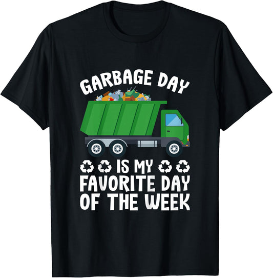 Kids Garbage Day Is My Favorite Day Of The Week Garbage Truck T-Shirt - T-Shirt | Black