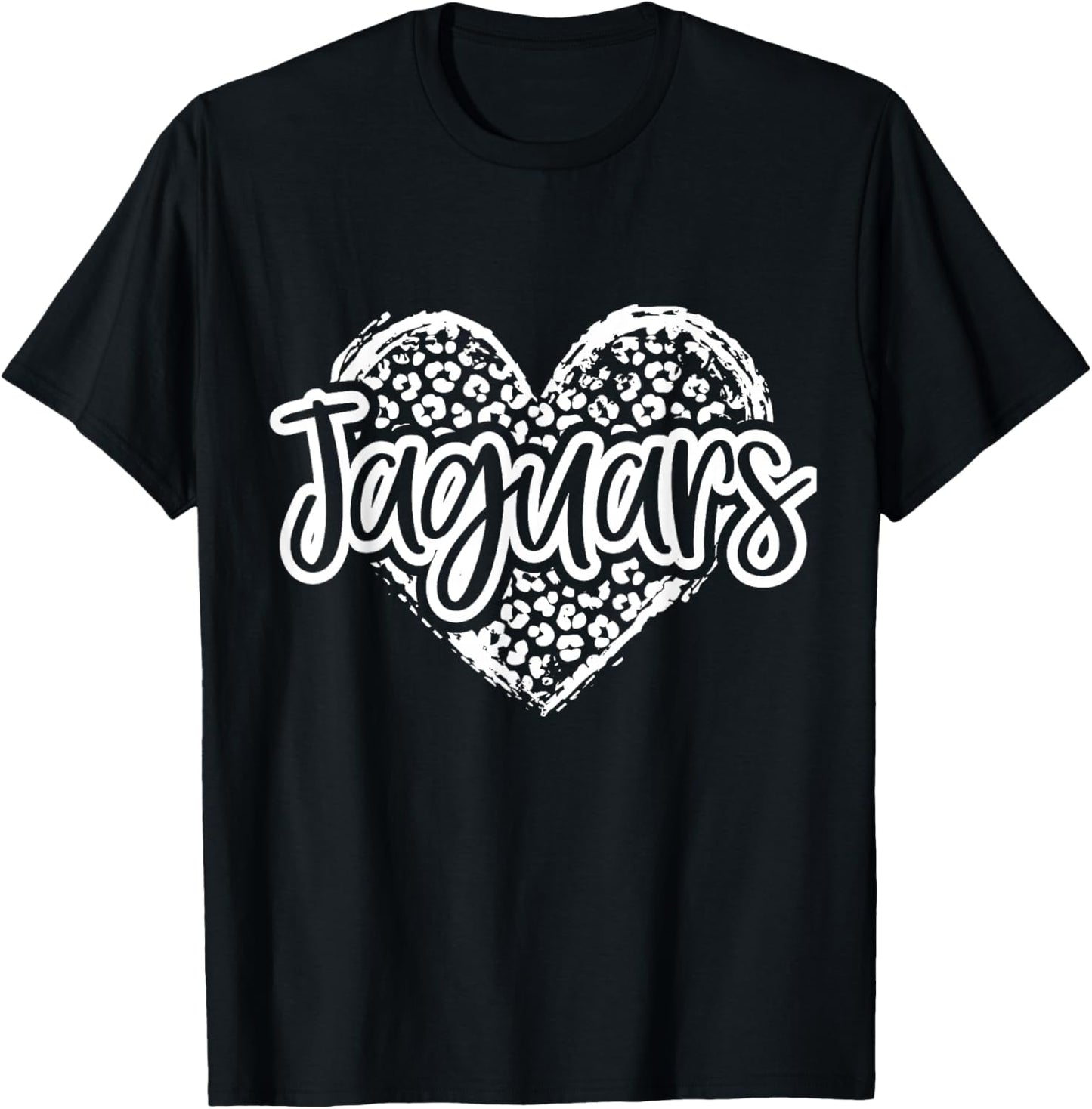Leopard Cheetah Heart JAGUARS School Spirit Top Distressed T-Shirt - T-Shirt | Black