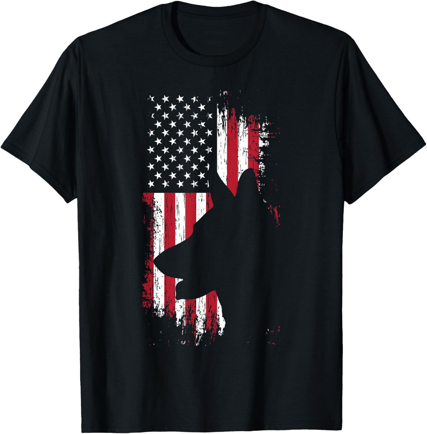 German Shepherd American Flag Shirt USA Patriotic Dog Gift T-Shirt - T-Shirt | Black