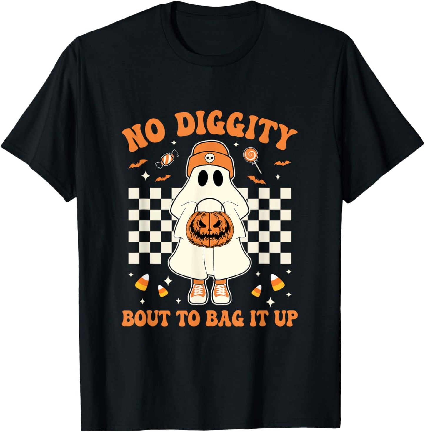 Halloween Ghost No Diggity Bout To Bag It Up Kids T-Shirt - T-Shirt | Black