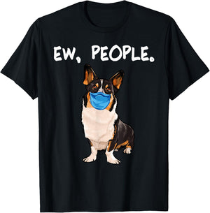 Cardigan Welsh Corgi Ew People Dog Wearing Face Mask Men Women T-Shirt - T-Shirt | Black
