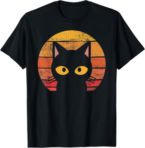 Vintage Eighties Style Cat Shirt - Retro Distressed Design T-Shirt - T-Shirt | Black
