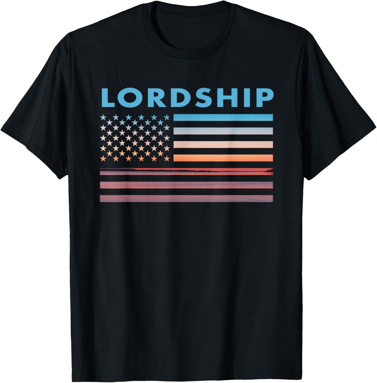 Vintage Sunset American Flag Lordship, Connecticut Women Men T-Shirt - T-Shirt | Black