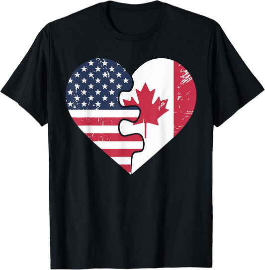 Half American Half Canadian USA Flag Canada America T-Shirt - T-Shirt | Black