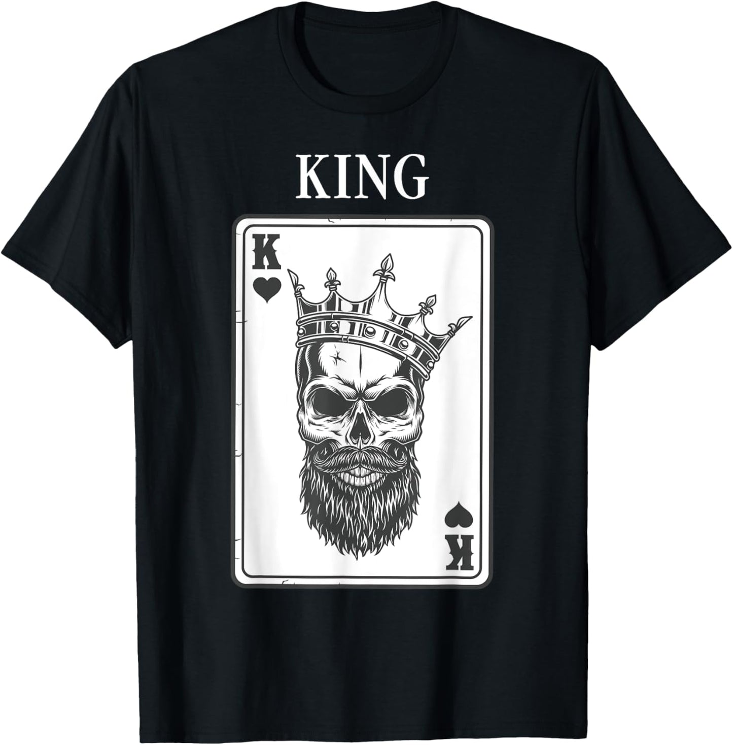 King And Queen Skull - 1/2 Card Hearts Flush Couple Matching T-Shirt - T-Shirt | Black