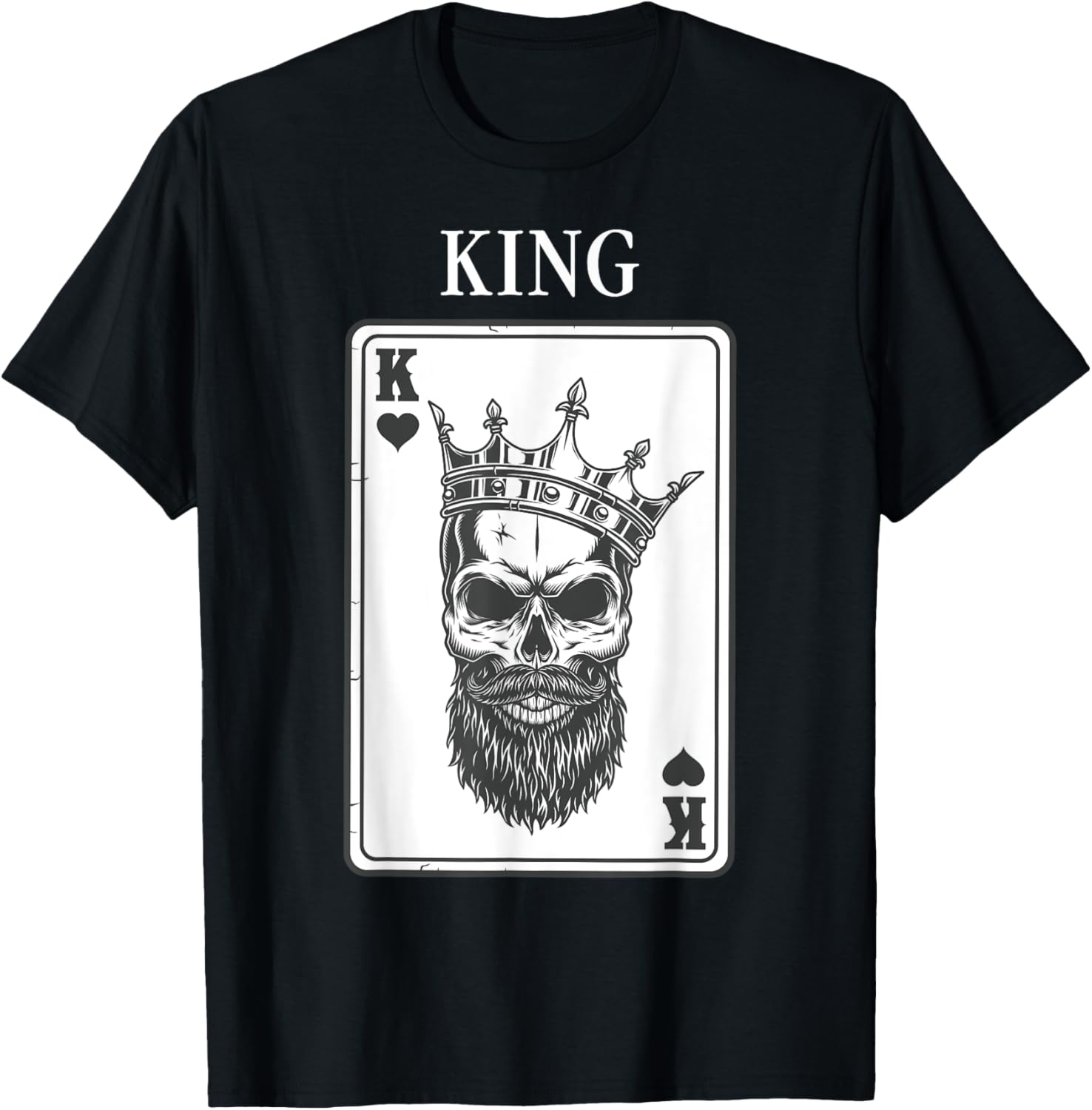 King And Queen Skull - 1/2 Card Hearts Flush Couple Matching T-Shirt - T-Shirt | Black