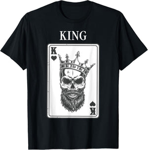 King And Queen Skull - 1/2 Card Hearts Flush Couple Matching T-Shirt - T-Shirt | Black