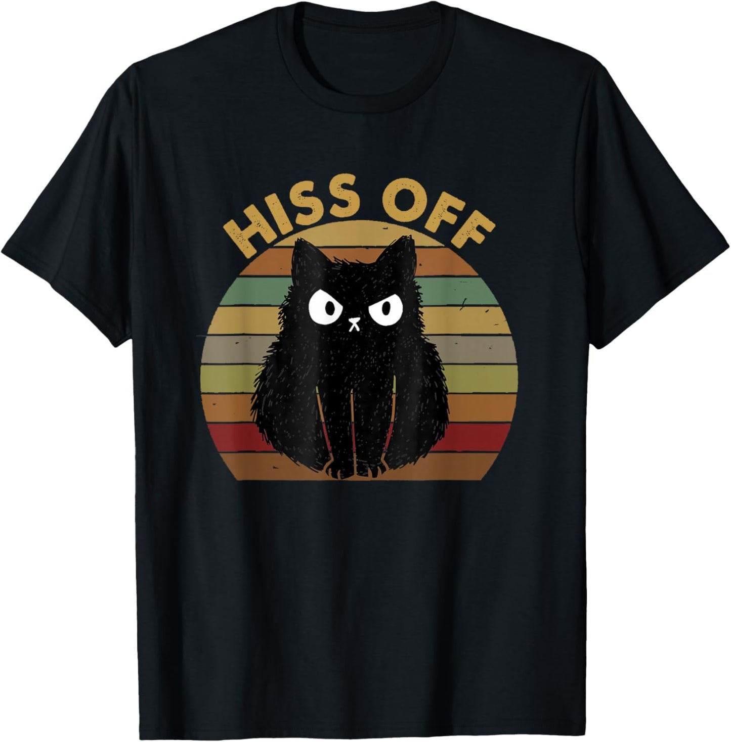 Funny Black Cat Hiss Off Meow Cat Vintage T-Shirt - T-Shirt | Black