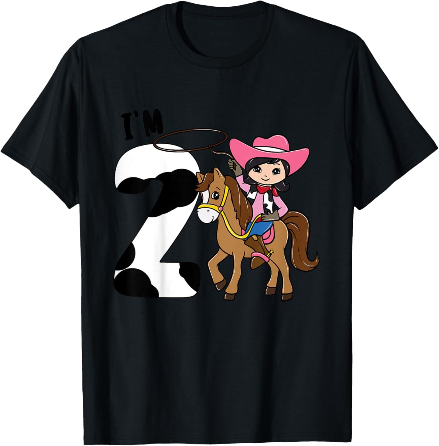 I'm 2 - Cute Horse Riding Cowgirl 2nd Birthday Girls T-Shirt - T-Shirt | Black