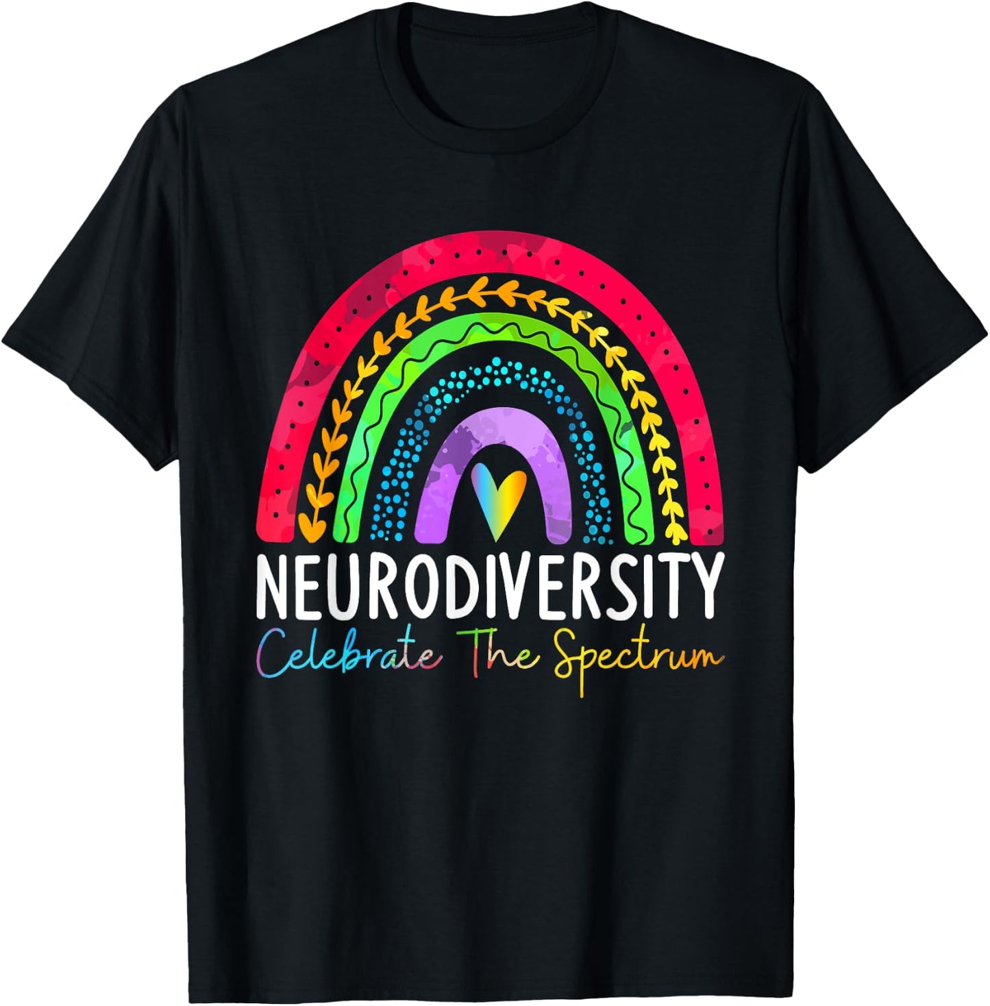 Neurodiversity Autism Spectrum ASD ADHD Rainbow Boho T-Shirt - T-Shirt | Black