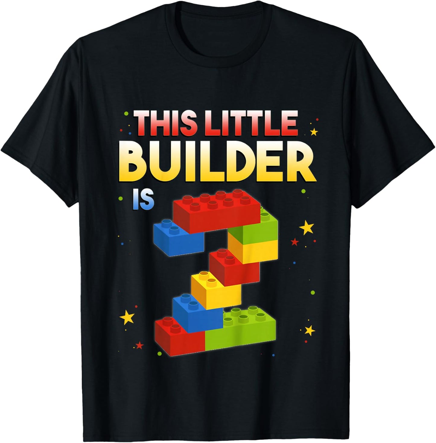 2 Years Old Builder Boy Girl Gift Building Blocks Birthday T-Shirt - T-Shirt | Black