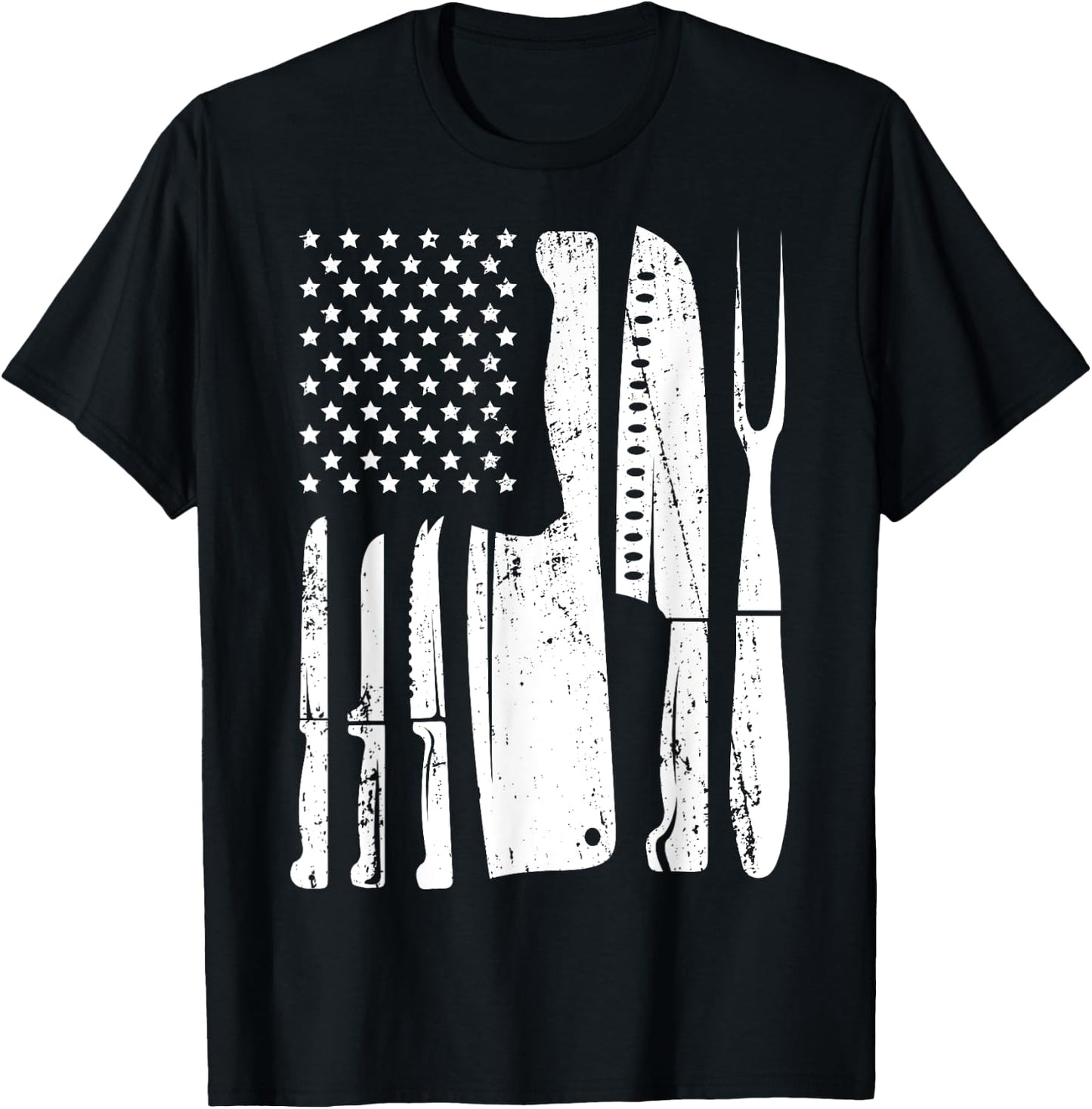 Chef Knife American Flag Head Cook USA Patriotic Cooking Women Men T-Shirt - T-Shirt | Black