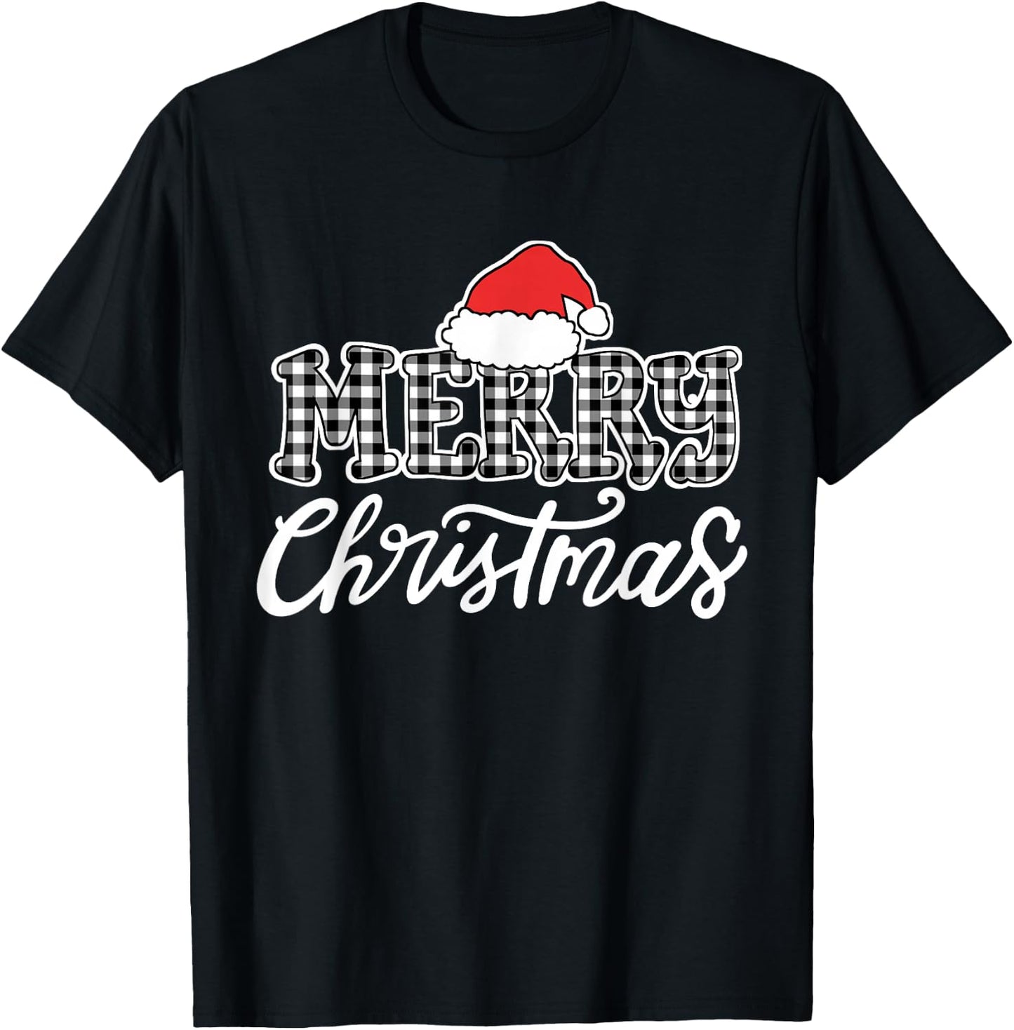 Merry Christmas Buffalo Black and White Plaid Men Women Kids T-Shirt - T-Shirt | Black