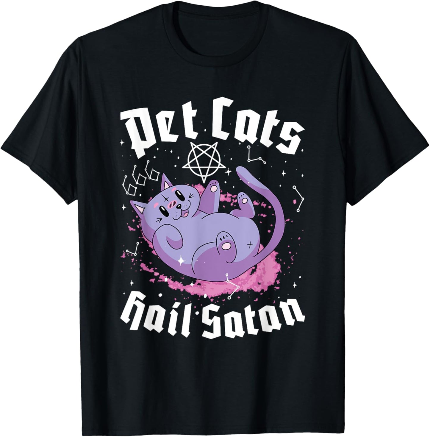 Pet Cats Hail Satan Kawaii Satanic Cat Astrology Witchcraft T-Shirt - T-Shirt | Black