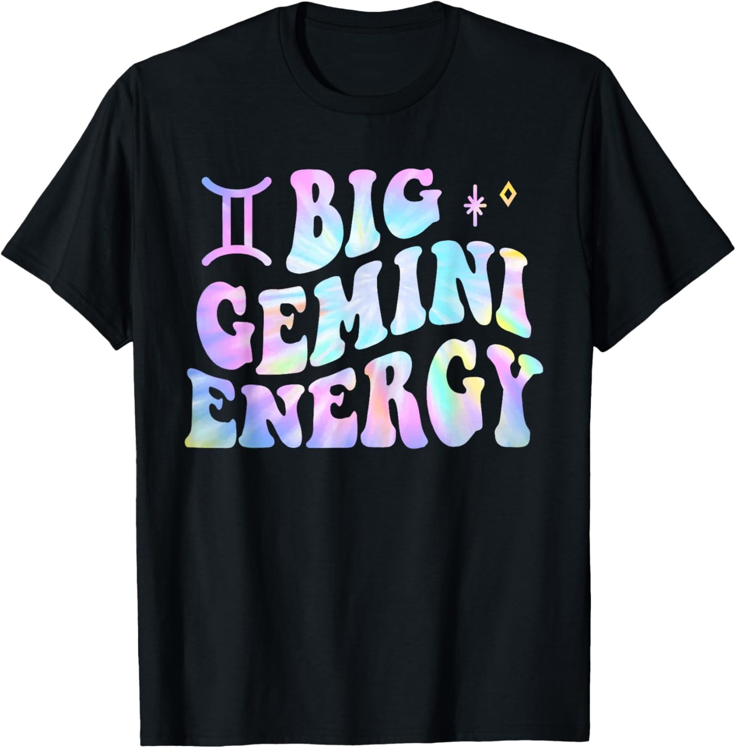 Gemini Big Energy Retro Smile Flower Zodiac Birthday T-Shirt - T-Shirt | Black