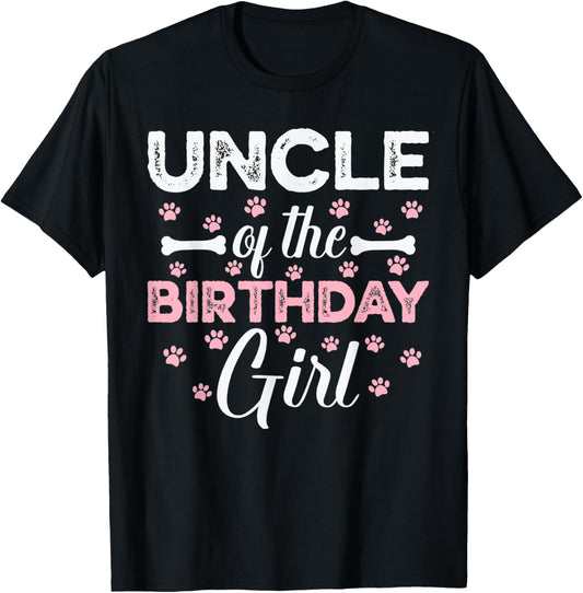 Uncle of the Birthday Girl Daughter Dog Paw Family Matching T-Shirt - T-Shirt | Black