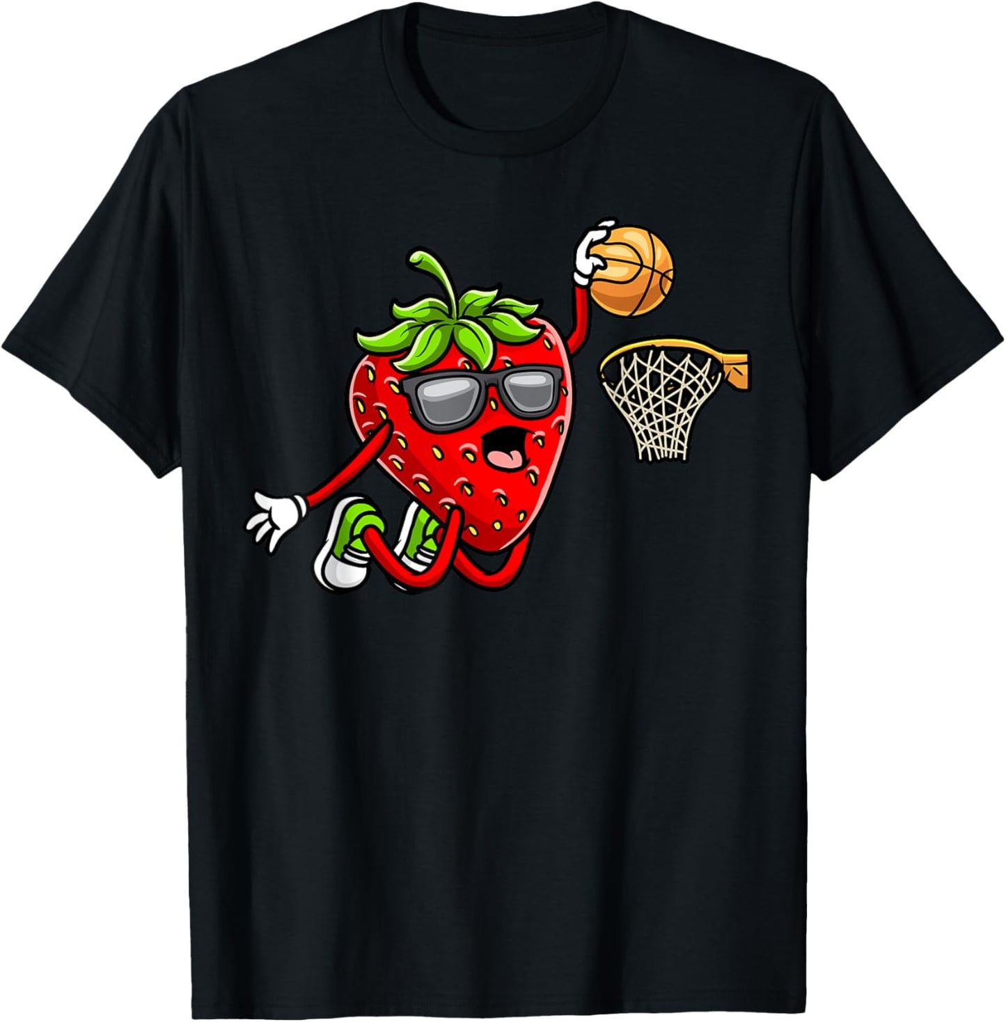 Strawberry Playing Basketball Fruit Lover Basketball Player T-Shirt - T-Shirt | Black