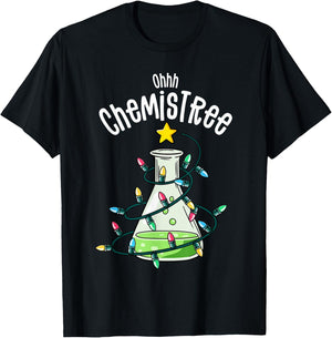 Chemistry by Joy Haus Oh Chemistree -Adults Black Small Modern Embroidery Cartoon Christmas Holiday Unique Design Short Sleeve Classic Fit Pull On Imported Cotton Blend T-Shirt - T-Shirt | Black