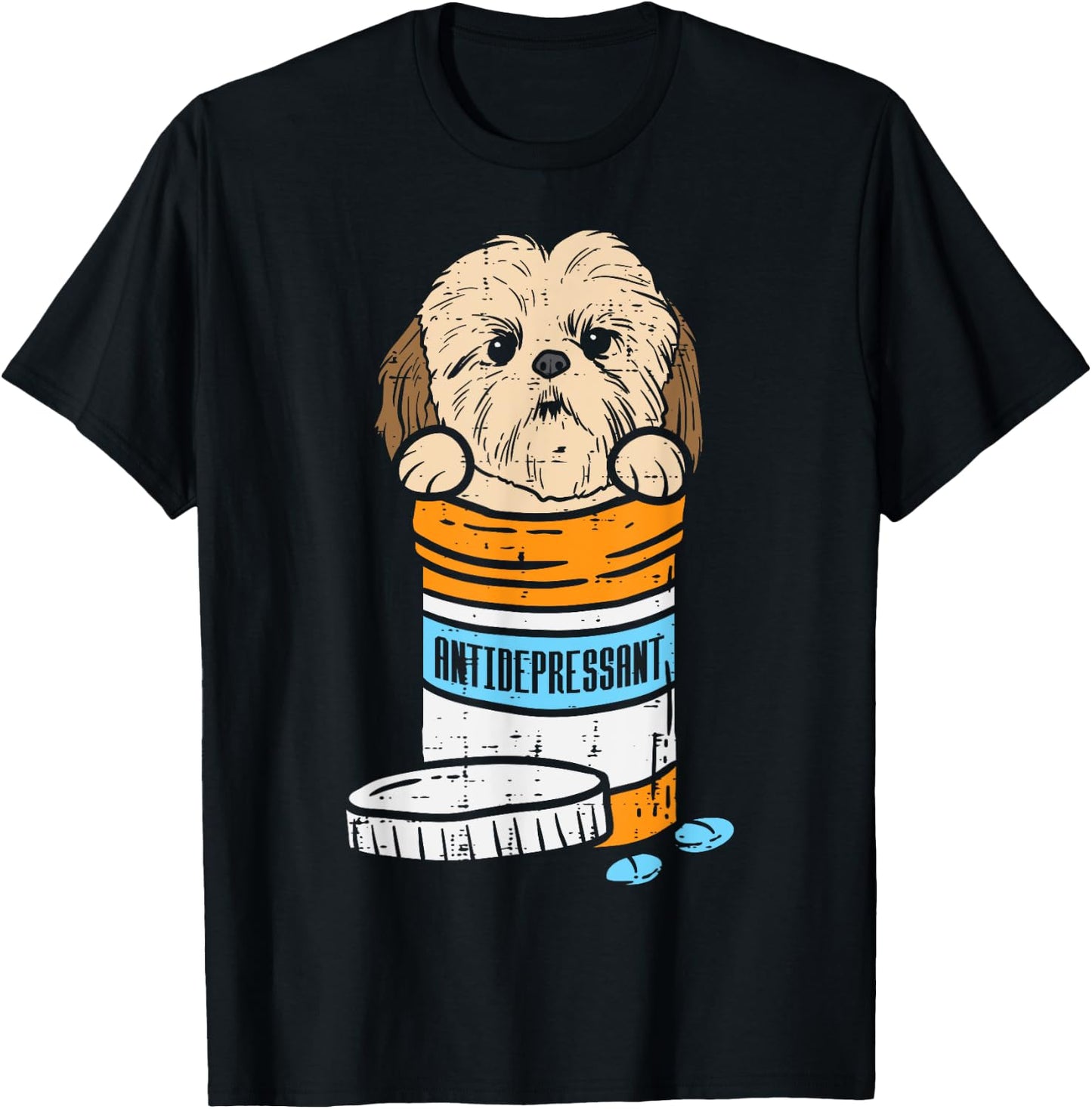 Antidepressant Shih Tzu Cute Animal Pet Dog Lover Owner Gift T-Shirt - T-Shirt | Black