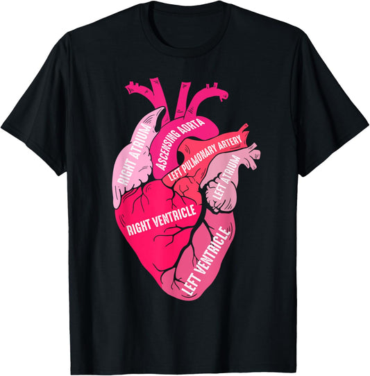 Parts Of Heart Cardiology Men Women Anatomical Cardiac T-Shirt - T-Shirt | Black