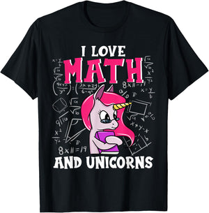 I Love Math And Unicorns Funny Nerdy Unicorn T-Shirt - T-Shirt | Black