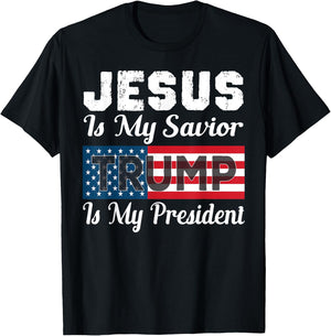 Jesus Is My Savior Trump Is My President Shirt T-Shirt - T-Shirt | Black