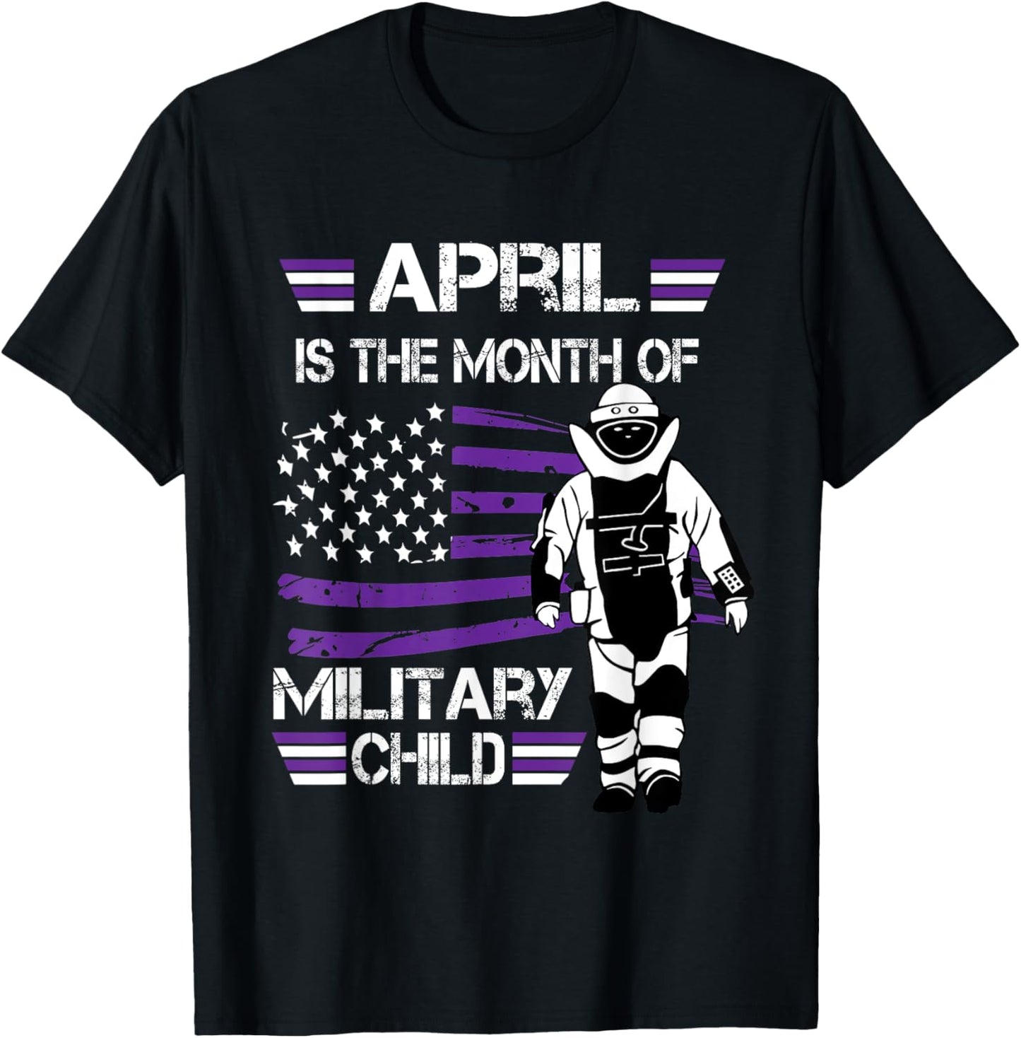 April The Month Of The Military Child Army EOD American Flag Women Kids Men T-Shirt - T-Shirt | Black
