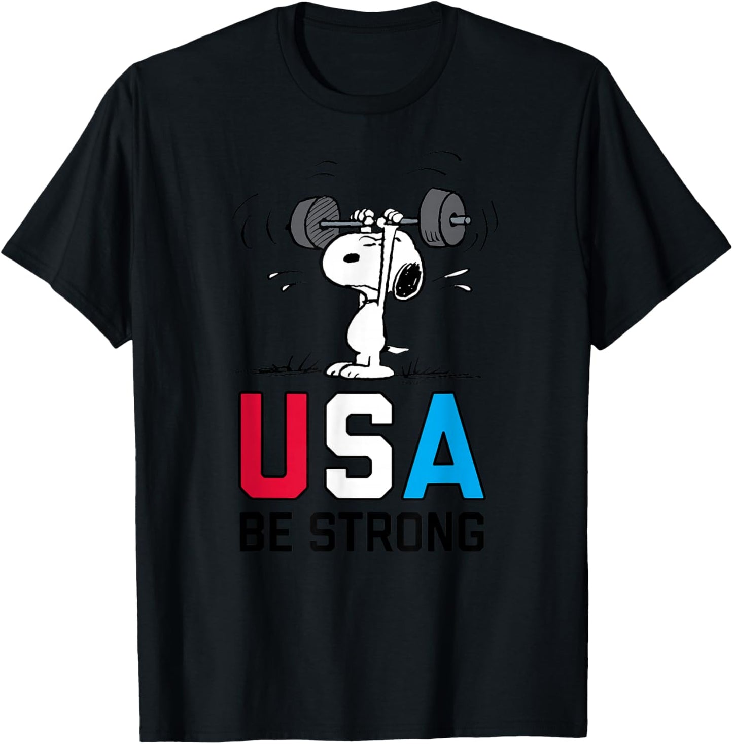 Peanuts - Snoopy USA Weightlifting USA Be Strong T-Shirt - T-Shirt | Black