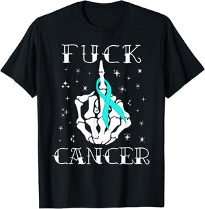 Fuck Cancer Tattoos Survivor Teal Ribbon Ovarian Cancer T-Shirt - T-Shirt | Black